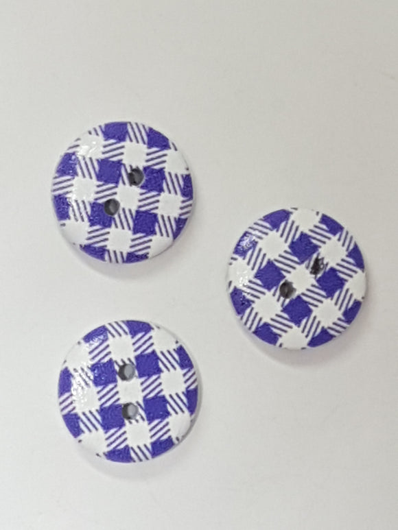 BUTTONS - 15MM WOODEN - PLAID - PURPLE