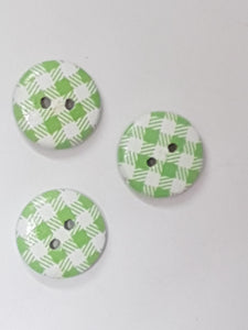 BUTTONS - 15MM WOODEN - PLAID - GREEN