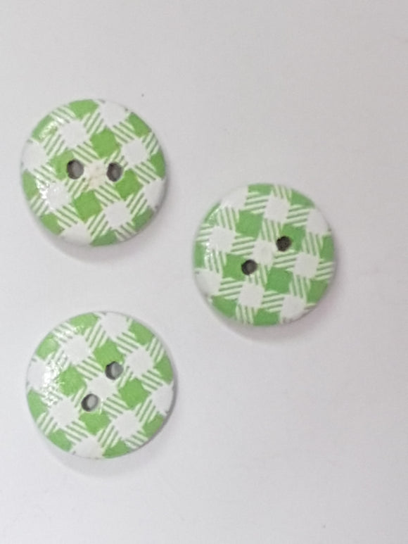 BUTTONS - 15MM WOODEN - PLAID - GREEN