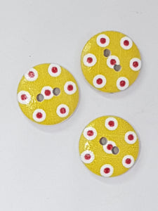 BUTTONS - 15MM WOODEN - POLKA DOT - YELLOW