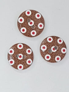 BUTTONS - 15MM WOODEN - POLKA DOT - BROWN