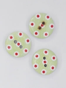 BUTTONS - 15MM WOODEN - POLKA DOT - PALE GREEN