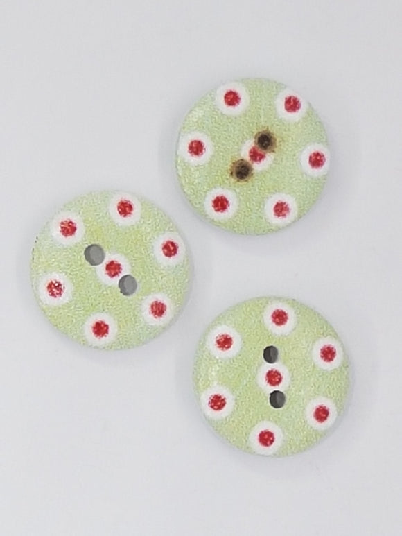BUTTONS - 15MM WOODEN - POLKA DOT - PALE GREEN