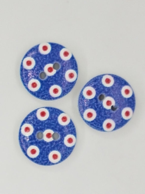 BUTTONS - 15MM WOODEN - POLKA DOT - DARK BLUE