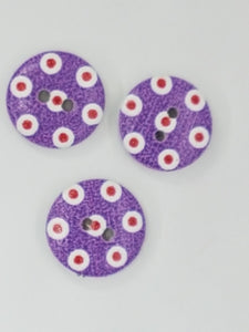 BUTTONS - 15MM WOODEN - POLKA DOT - PURPLE