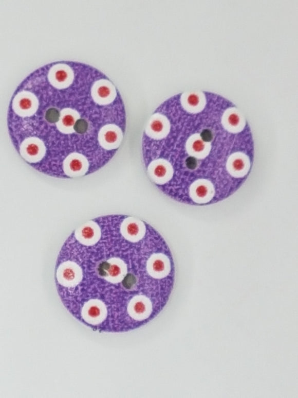 BUTTONS - 15MM WOODEN - POLKA DOT - PURPLE
