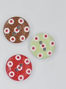 BUTTONS - 15MM WOODEN - POLKA DOT - MIXED