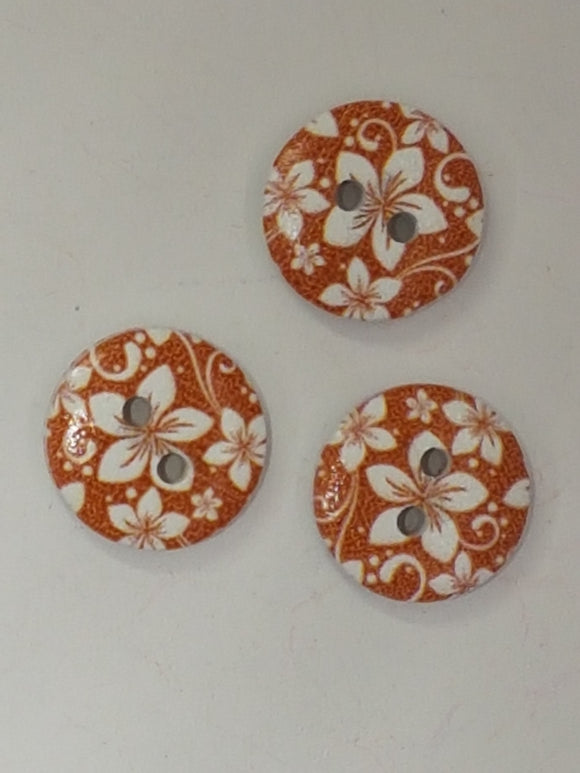 BUTTONS - 15MM WOODEN - PLUM BLOSSOM - CAMEL BROWN