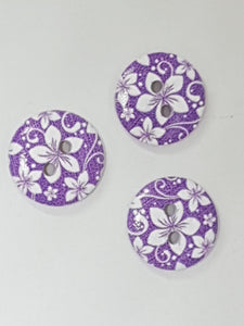 BUTTONS - 15MM WOODEN - PLUM BLOSSOM - MAUVE