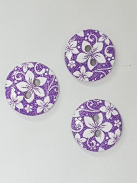 BUTTONS - 15MM WOODEN - PLUM BLOSSOM - MAUVE