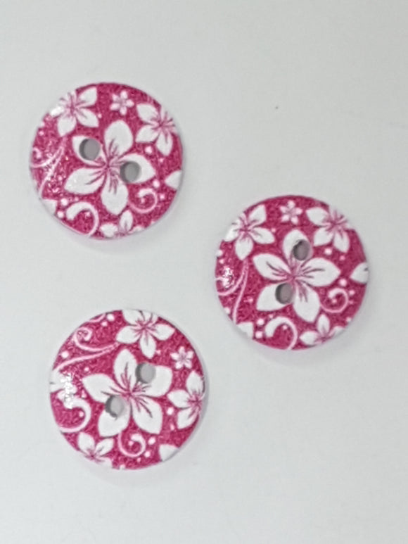 BUTTONS - 15MM WOODEN - PLUM BLOSSOM - CRIMSON