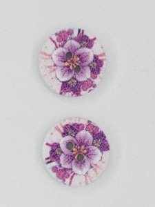 BUTTONS - 15MM WOODEN - FLOWERS - PURPLE
