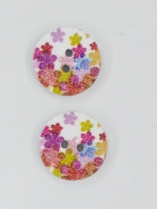 BUTTONS - 15MM WOODEN - MIXED FLOWERS