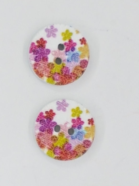 BUTTONS - 15MM WOODEN - MIXED FLOWERS