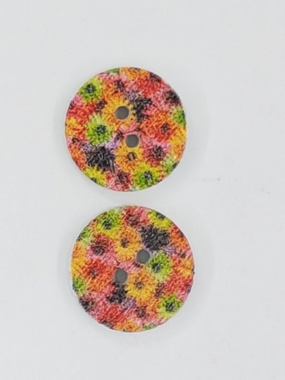 BUTTONS - 15MM WOODEN - MIXED FLOWERS