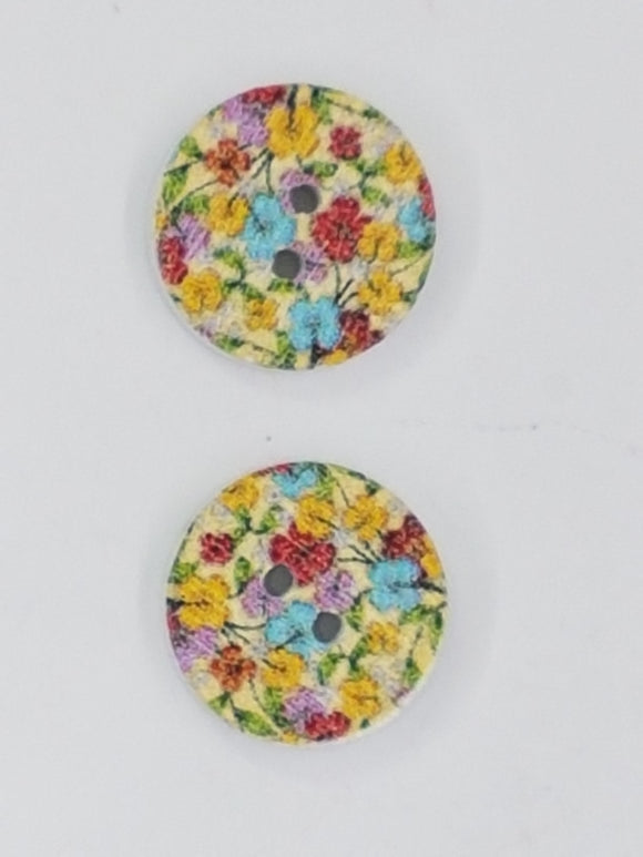 BUTTONS - 15MM WOODEN - MIXED FLOWERS