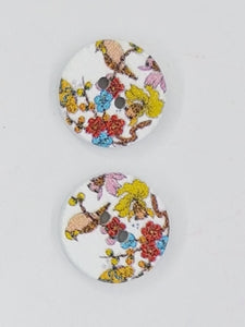 BUTTONS - 15MM WOODEN - BIRD & FLOWERS