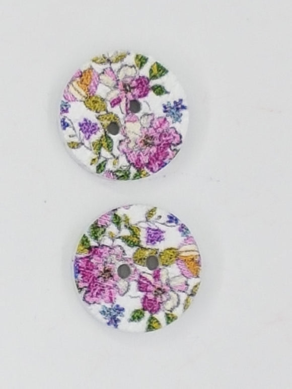 BUTTONS - 15MM WOODEN - FLOWERS