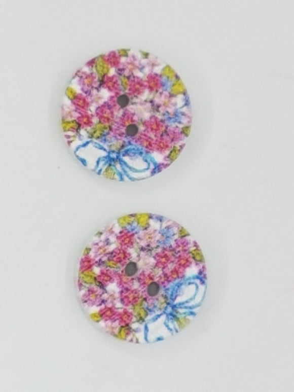 BUTTONS - 15MM WOODEN - FLOWERS