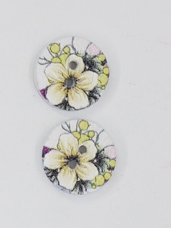 BUTTONS - 15MM WOODEN - FLOWERS