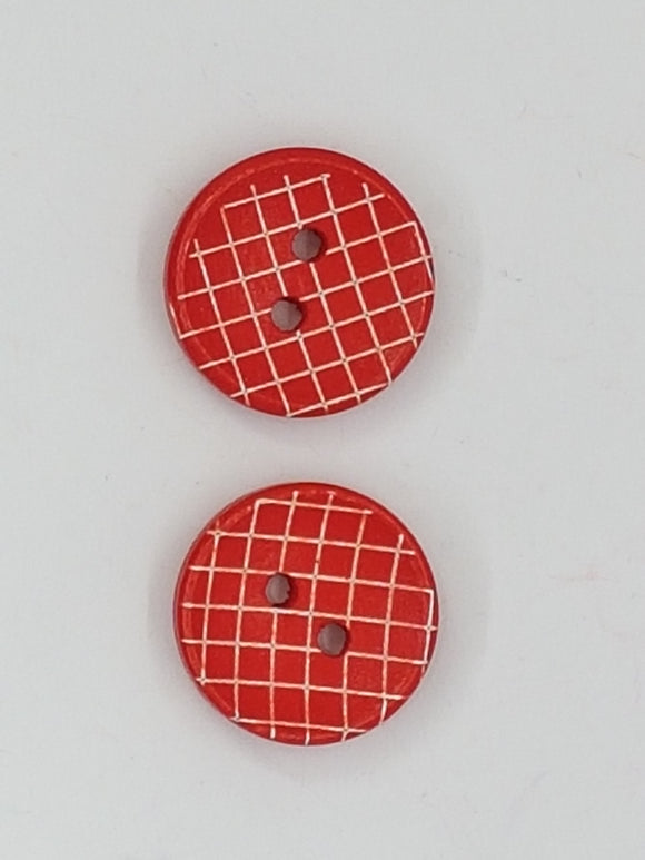 BUTTONS - 15MM WOODEN - CHECK PATTERN