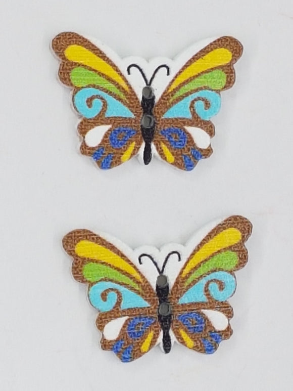 BUTTONS - 23x26MM WOODEN - BUTTERFLIES