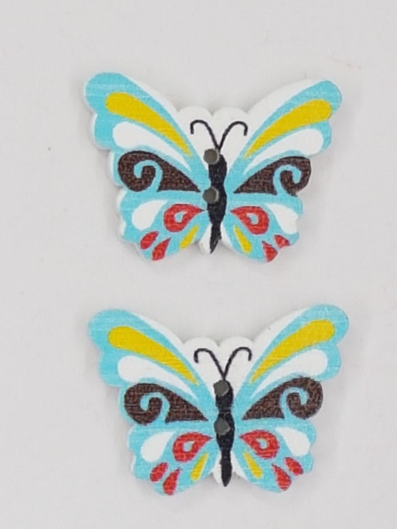 BUTTONS - 23x26MM WOODEN - BUTTERFLIES