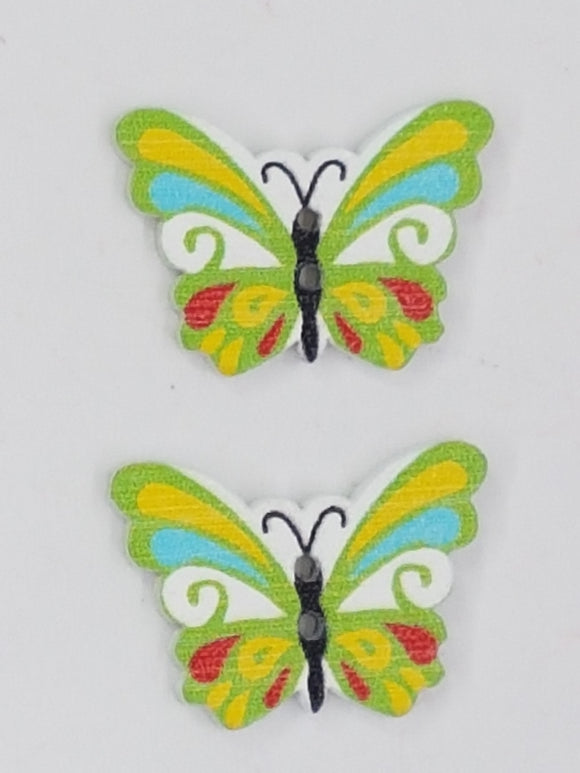 BUTTONS - 23x26MM WOODEN - BUTTERFLIES