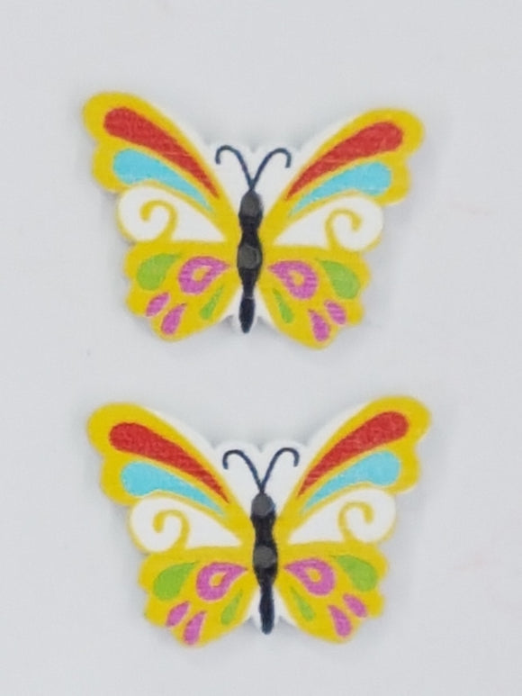BUTTONS - 23x26MM WOODEN - BUTTERFLIES