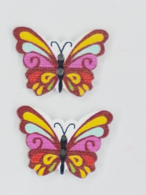 BUTTONS - 23x26MM WOODEN - BUTTERFLIES