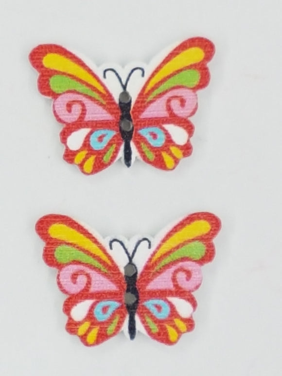 BUTTONS - 23x26MM WOODEN - BUTTERFLIES