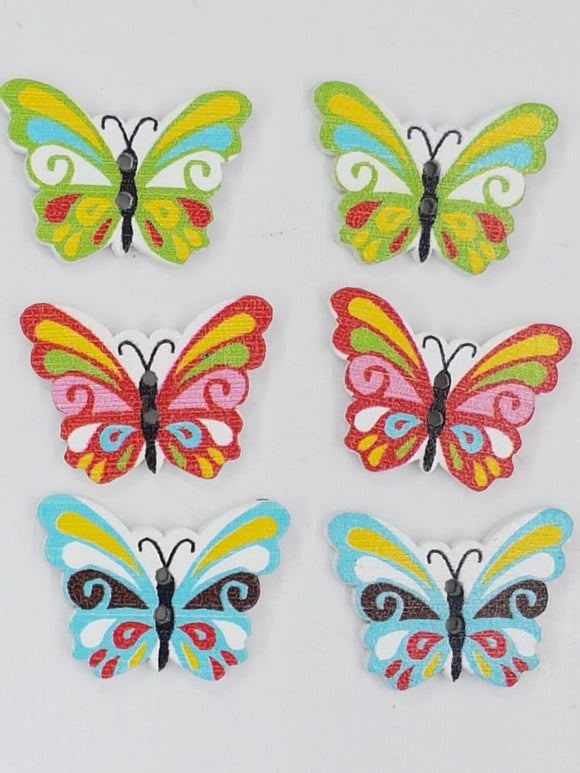 BUTTONS - 23x26MM WOODEN - BUTTERFLIES