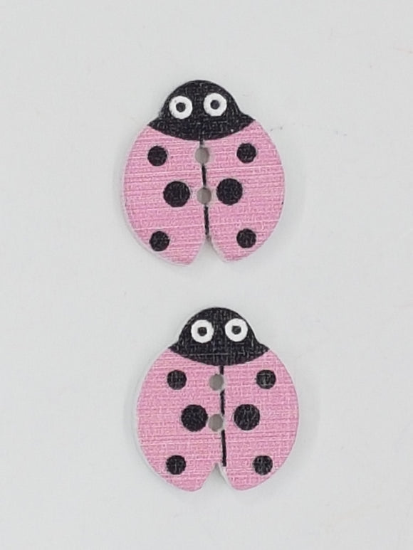 BUTTONS - 16x18MM WOODEN - LADYBUGS