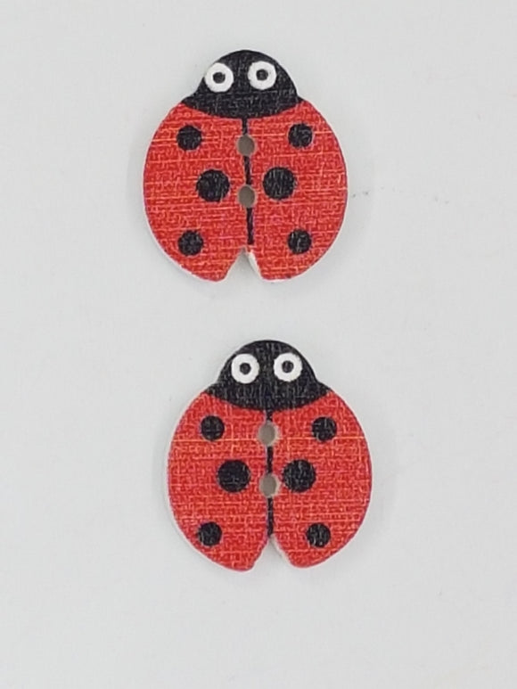BUTTONS - 16x18MM WOODEN - LADYBUGS
