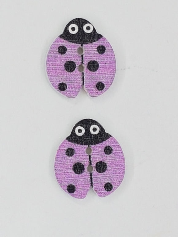 BUTTONS - 16x18MM WOODEN - LADYBUGS