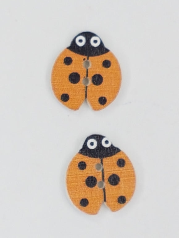 BUTTONS - 16x18MM WOODEN - LADYBUGS