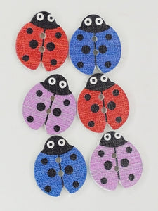 BUTTONS - 16x18MM WOODEN - LADYBUGS