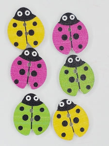 BUTTONS - 16x18MM WOODEN - LADYBUGS