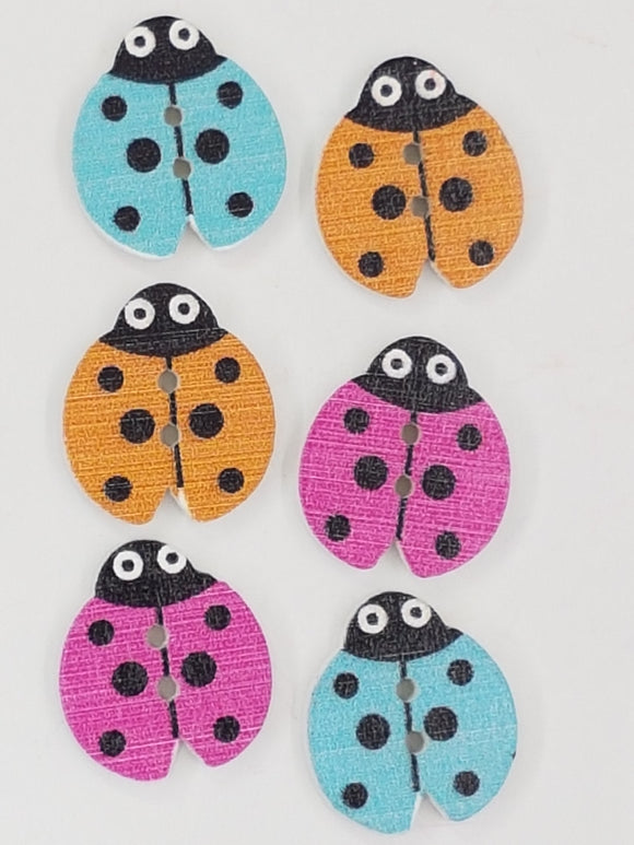 BUTTONS - 16x18MM WOODEN - LADYBUGS