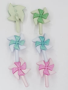 BUTTONS - 30x20MM ACRYLIC - PINWHEELS