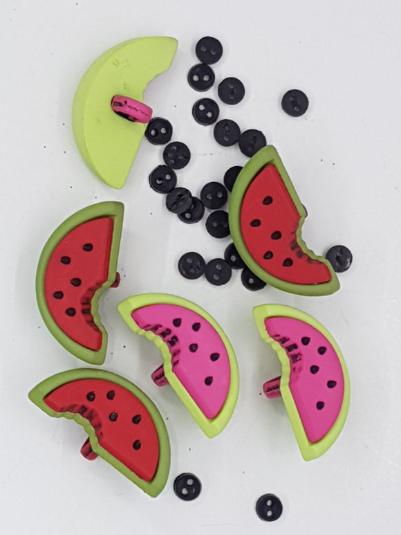 BUTTONS - 24x12MM ACRYLIC - WATERMELON & SEEDS