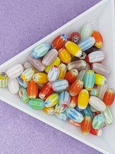 8 X 6MM OVAL MILLEFIORI GLASS BEADS - MIXED COLOURS