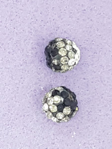 10MM TWO TONE RHINESTONE - POLYMER CLAY BEADS - BLACK/WHITE