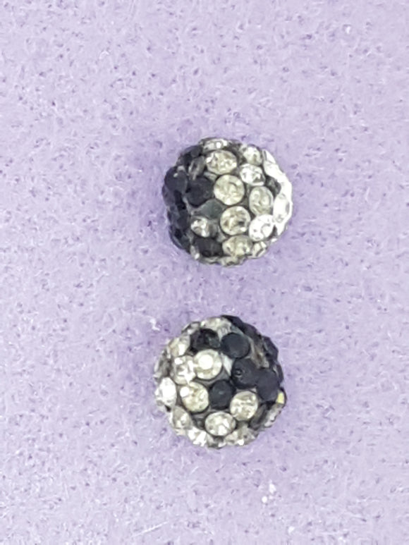 10MM TWO TONE RHINESTONE - POLYMER CLAY BEADS - BLACK/WHITE