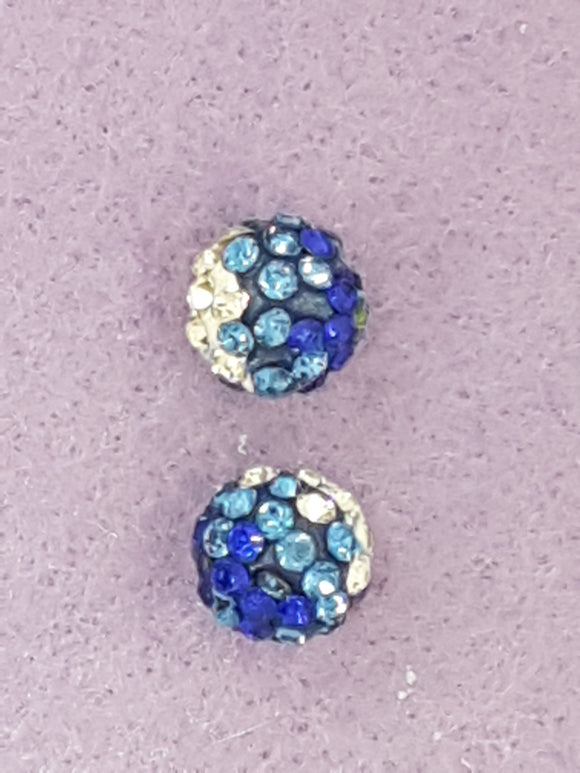 10MM TWO TONE RHINESTONE - POLYMER CLAY BEADS - BLUE/WHITE