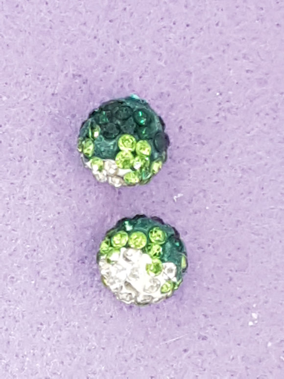 10MM TWO TONE RHINESTONE - POLYMER CLAY BEADS - LIGHT & DARK GREEN