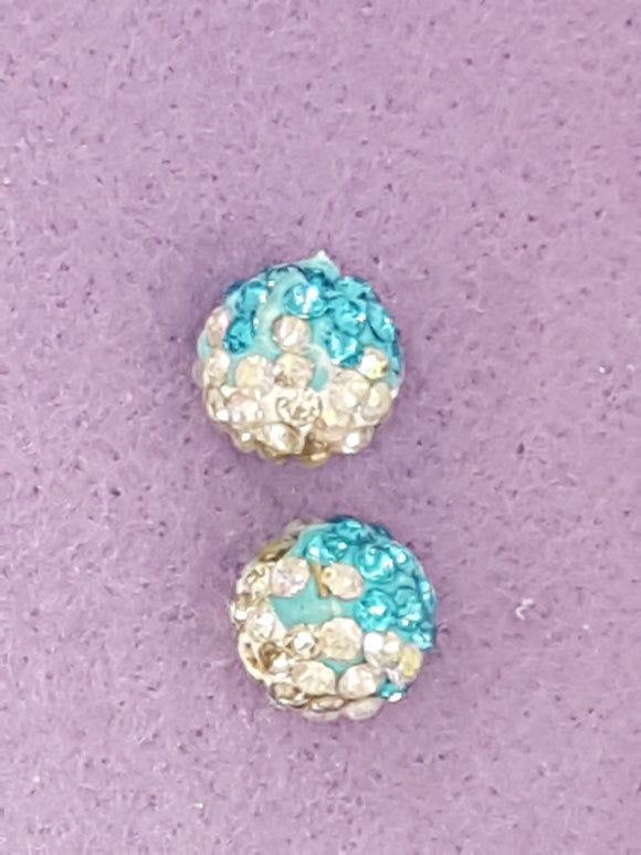 10MM TWO TONE RHINESTONE - POLYMER CLAY BEADS - AQUA/CLEAR