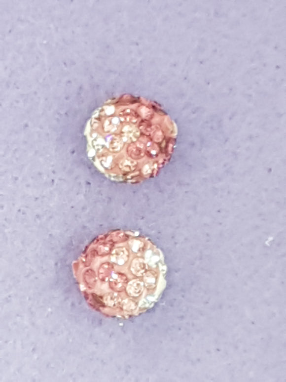 10MM TWO TONE RHINESTONE - POLYMER CLAY BEADS - PINK/DARK PINK