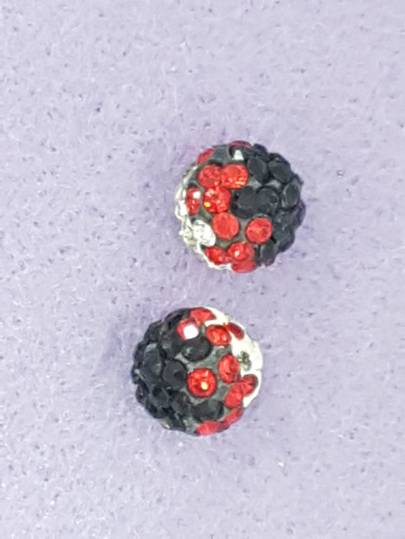 10MM TWO TONE RHINESTONE - POLYMER CLAY BEADS - BLACK/RED