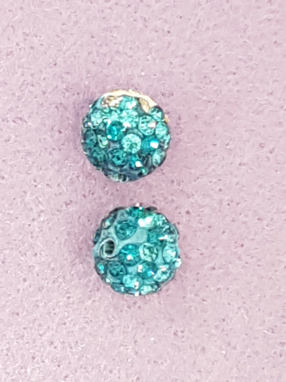 10MM TWO TONE RHINESTONE - POLYMER CLAY BEADS - TEAL/LIGHT BLUE